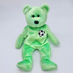 KICKS Bear, TY Beanie Babies, embroidered Soccer ball emblem, No Hangtag, 1999,